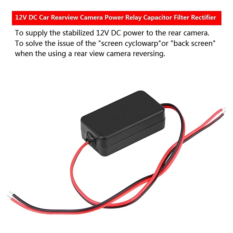 Car Rear View Camera Retificador Relé Capacitor Filtro Conector para Rear View Lens, Anti-Interference Lastro, 12V