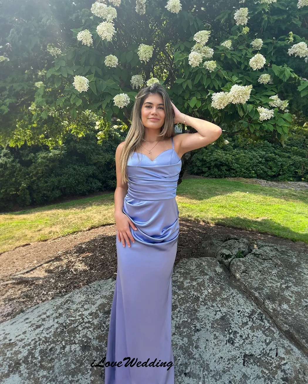 

Фиолетовые платья подружки невесты на тонких бретельках 2025 атласное свадебное платье для женщин Элегантные платья для выпускного вечера Гала по индивидуальному заказу