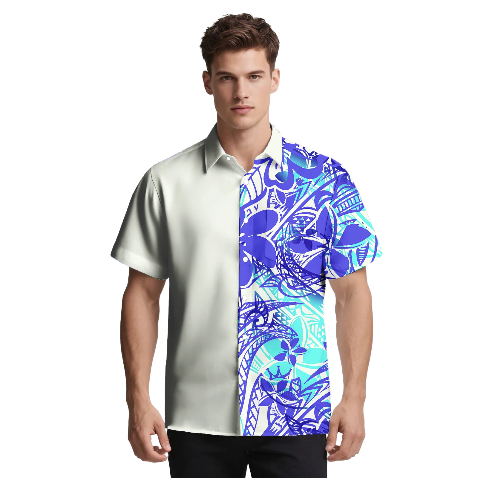 الصيف هاواي زر قمصان مجموعة للشاطئ مخصص ساموا الاستوائية نمط طباعة الرجال الملابس البولينيزية أزياء الرجال ألوها قميص #1