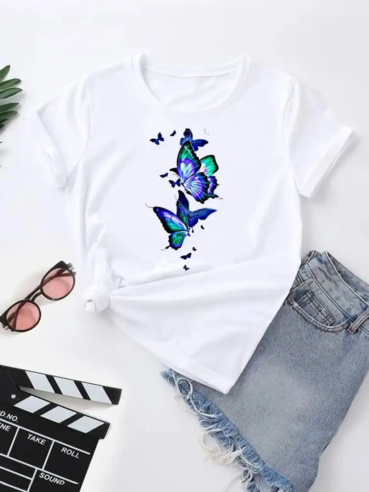 

Top T Shirt Short Sleeve Clothes Clothing Women Fashion Watercolor Butterfly Cute 90s Summer Print Graphic T-shirt Tee