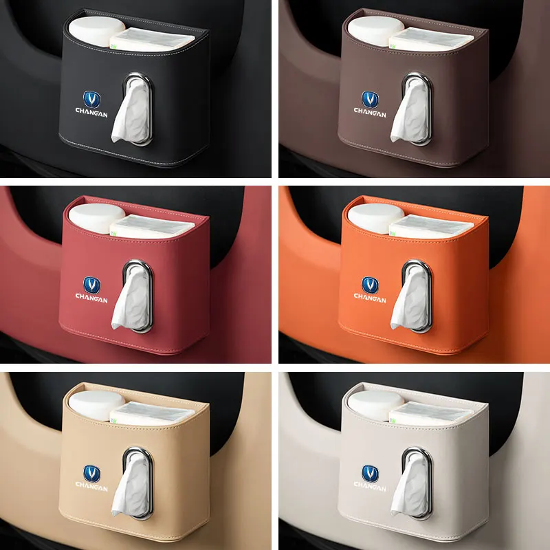 

Car Door Storage Box Leather Tissue Box For changan cs35 cs15 cx70 cs55 cs95 cs75 unik unit Backrest Organizer Bag Accessories