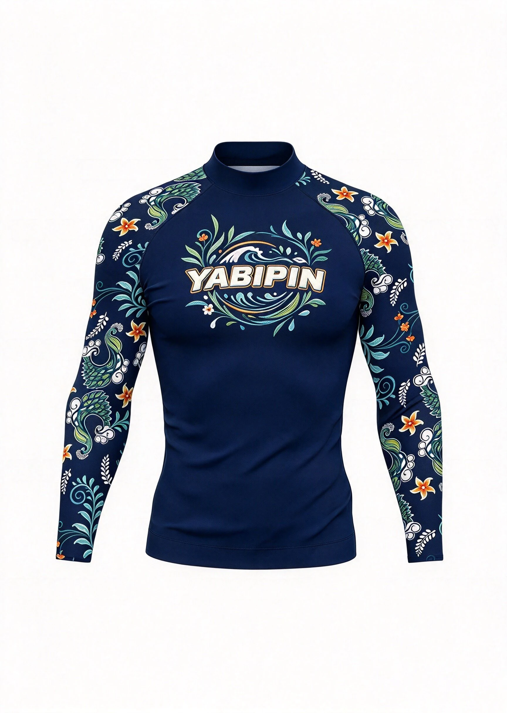 Men‘s Quick Dry Long Sleeve Surf Top Stand Collar, Stretch Breathable Lightweight Rash Guard for Beach Pool