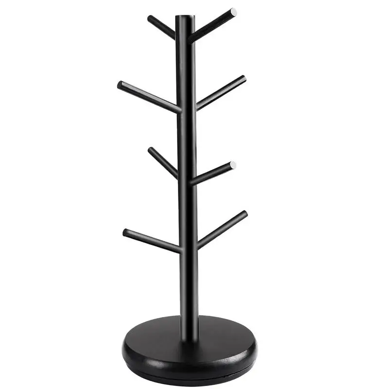 

Coffee Mug Organizer Rotating 8 Hooks Tea Cup Tree Coffee Counter Bar Multifunction Display Rack Thicker Base Black Wooden Mug