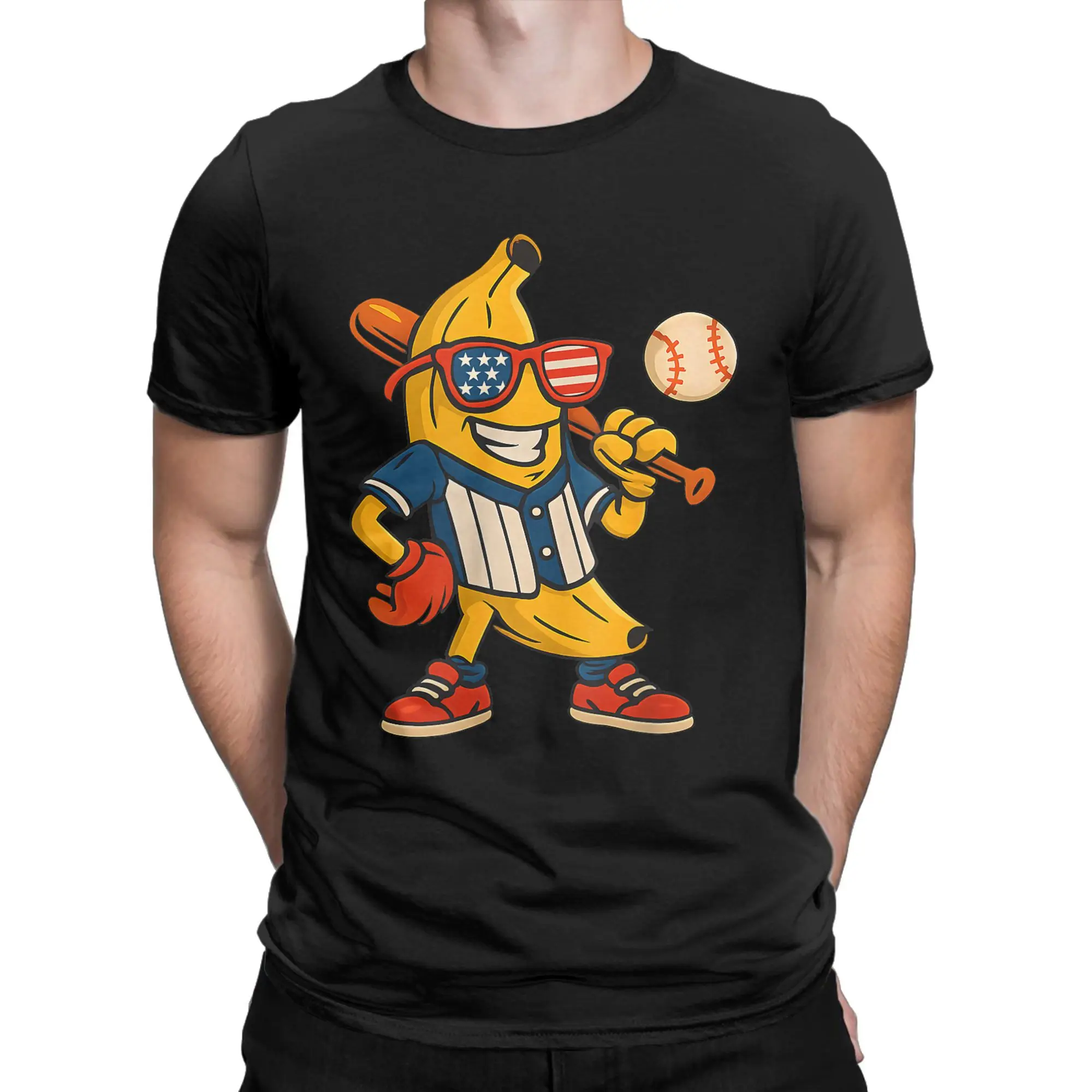 

Funny Banana Baseball American Flag Sunglasses T-Shirts for Men 4th of July Cotton Tees Crew Neck Short Sleeve T Shirts Tops