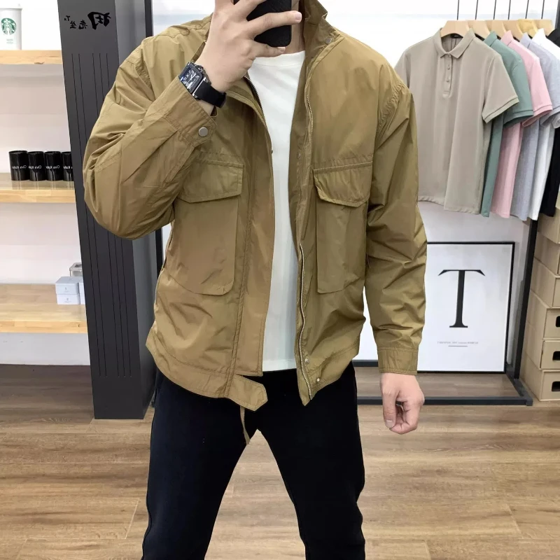 

Jacket Men's Stand Up Collar Slim Fit Korean Style Trendy Brand Fashion Casual Versatile Solid Color Short Workwear Jacket Men