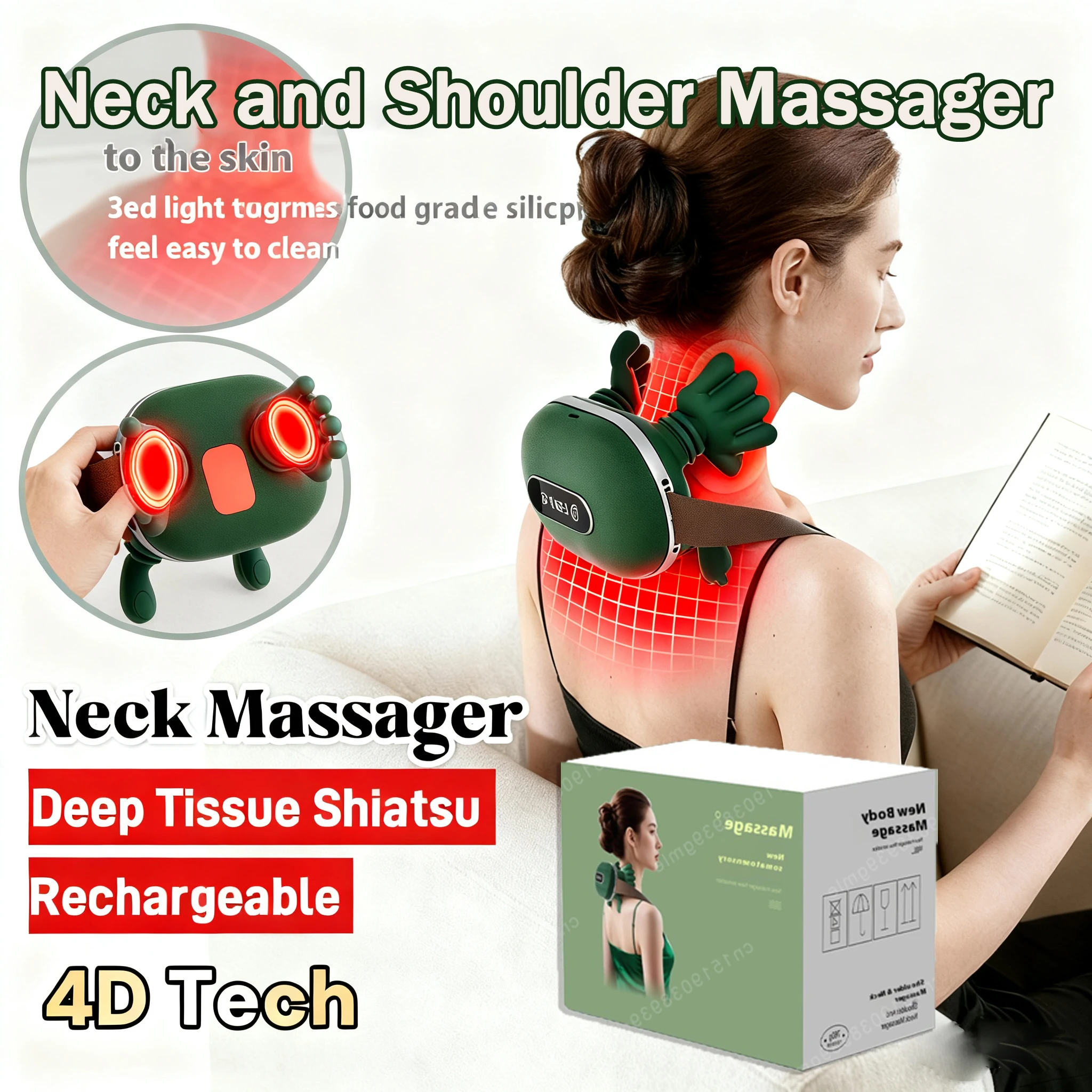 

2025 НОВЫЙ бионический массажер для шеи и плеч, массажер для спины и плеч с подогревом, электрический массажер для шеи, глубокий массаж мышц, расслабление, 3 уровня