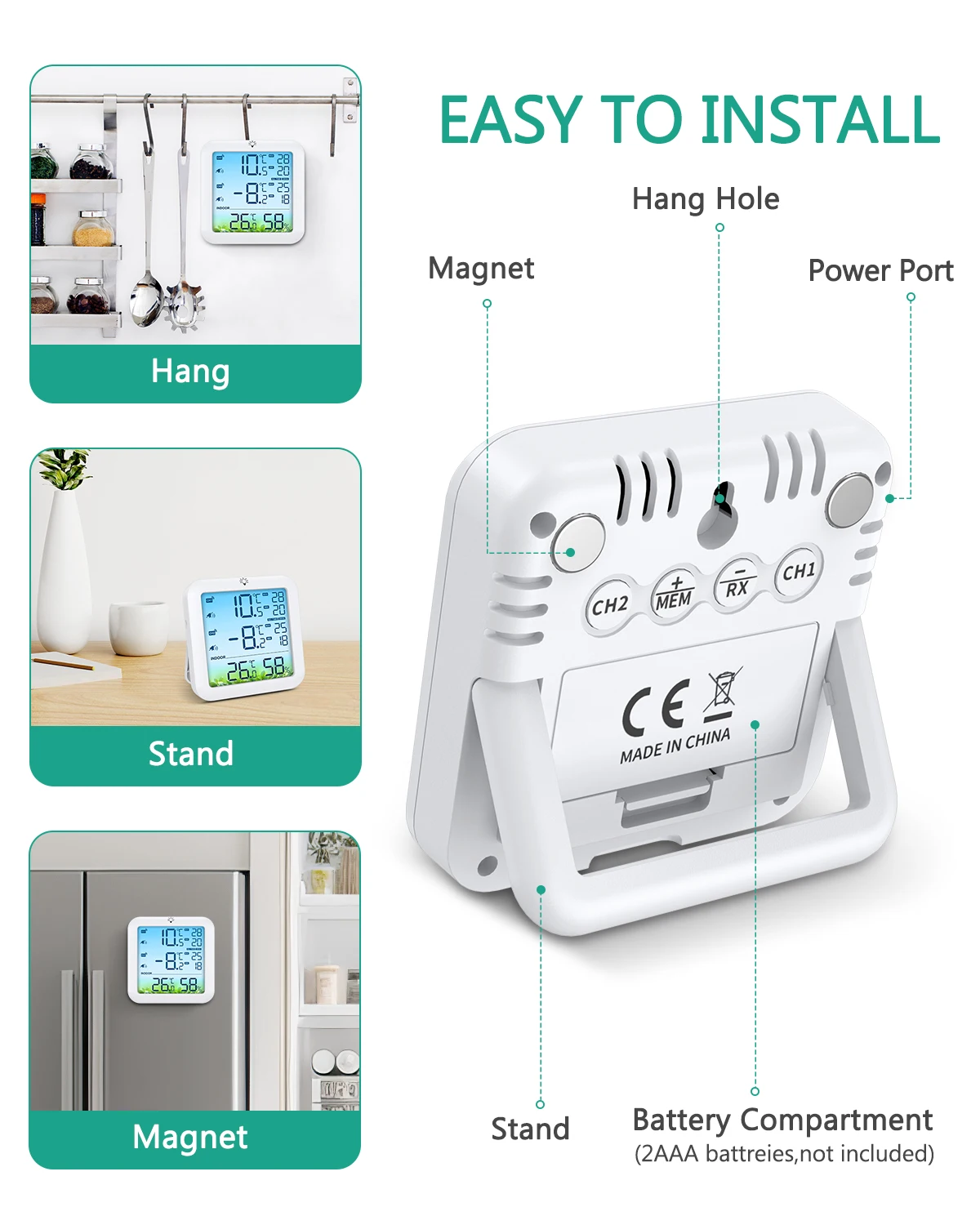 ORIA Wireless Freezer Thermometer Refrigerator Thermometer Fridge Freezer Temperature Monitor with Alarm for Kitchen Restaurant