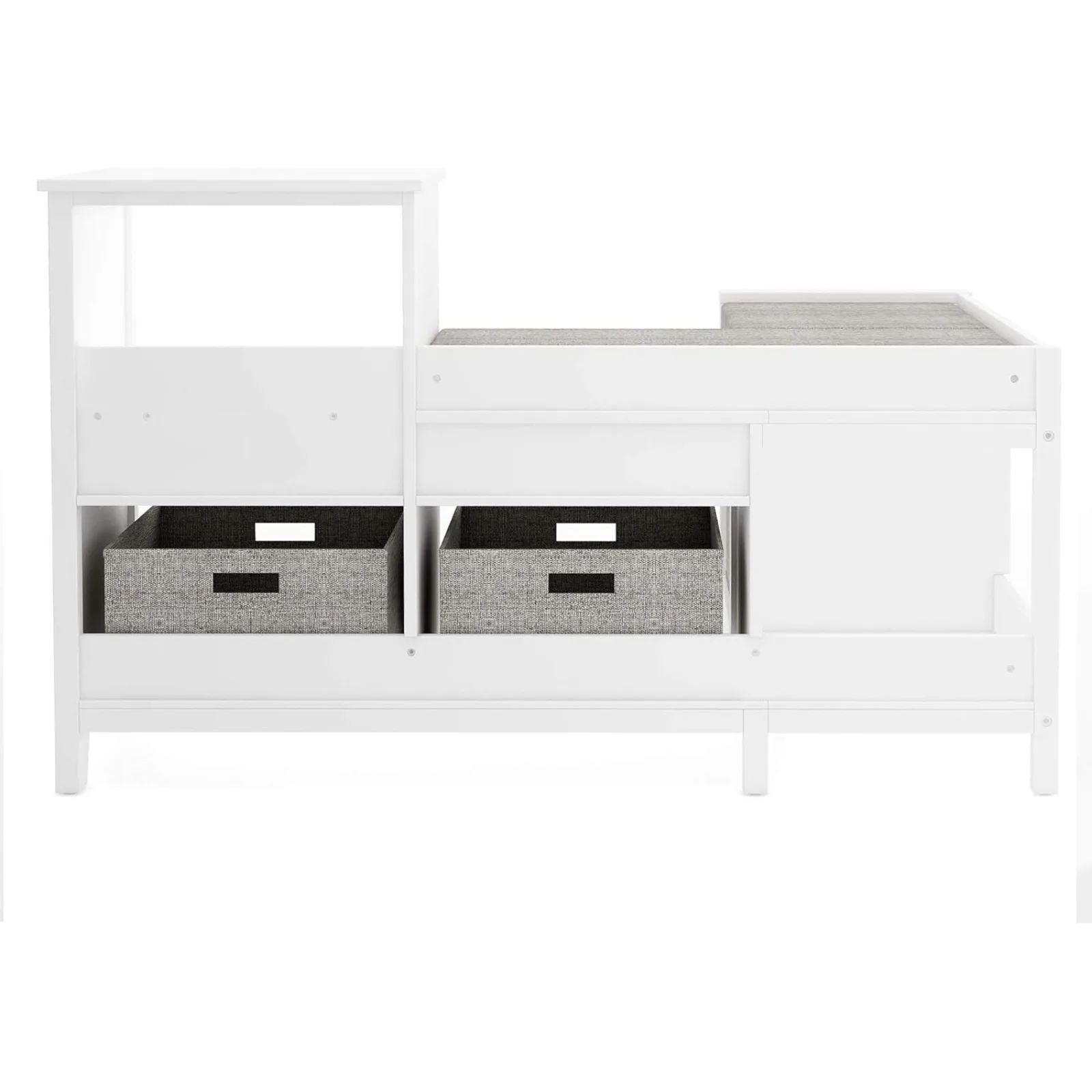 US Kids' Corner Nook - Creamy White: Wooden Storage Bench Bookcase Organizer with Seat Cushion and Fabric