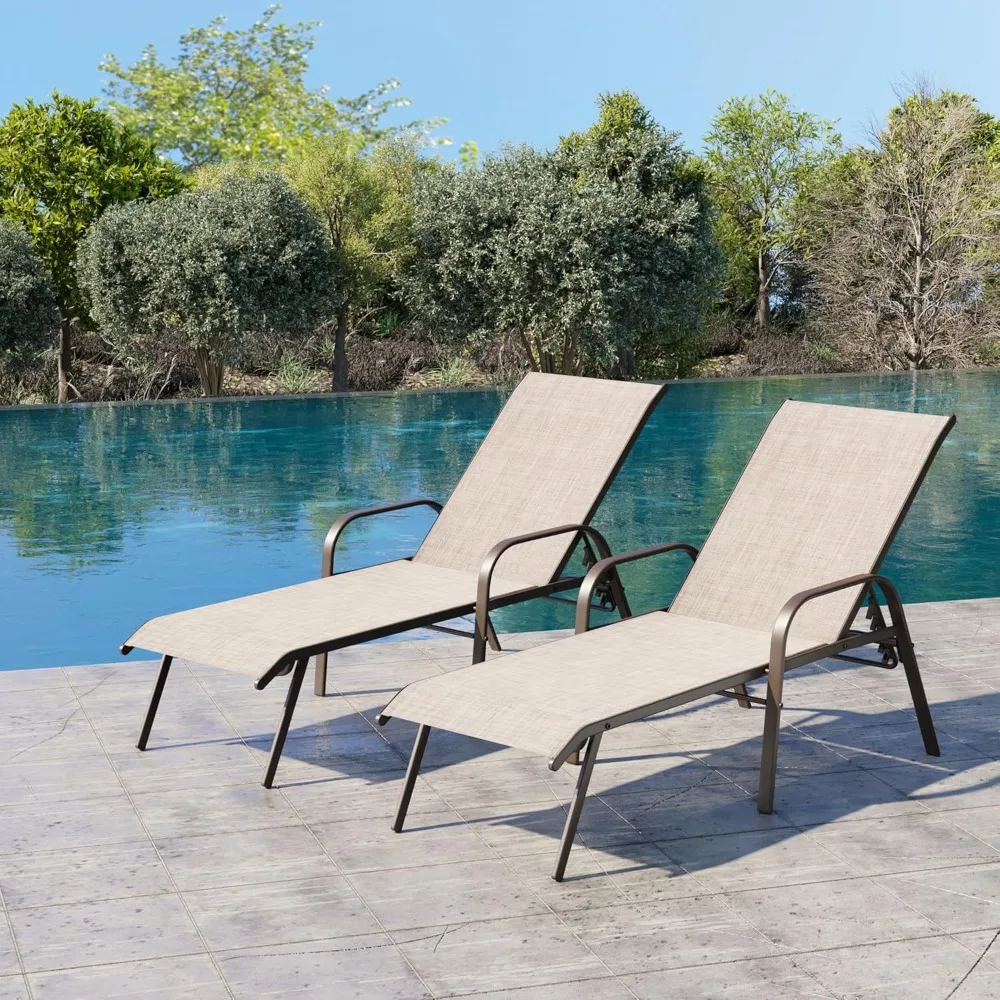 

Outdoor Chaise Lounge Chair,5-Position Pool Lounge Chairs with Armrests Sunbathing Recliner for, Customized