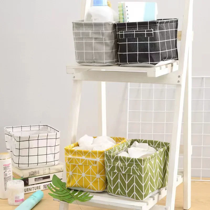 Linen Desktop Storage Basket Sundries Toy Storage Box Laundry Basket Underwear Cosmetic Organizer Office Stationery Organizer