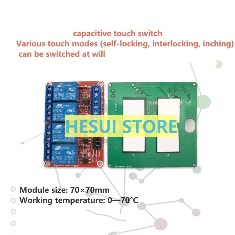 KW_CAPTOUCH Capacitive touch button module with relay four-way touch switch self-locking interlocking jog two-color LED