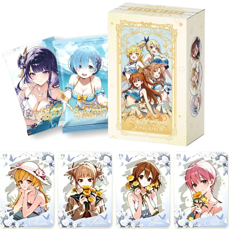 Gold Parade Waifu Anime Girl Collectible Trading Cards Booster Box - Rem Beatrice Summer Swimsuit Elegant Portrait Holo Foil