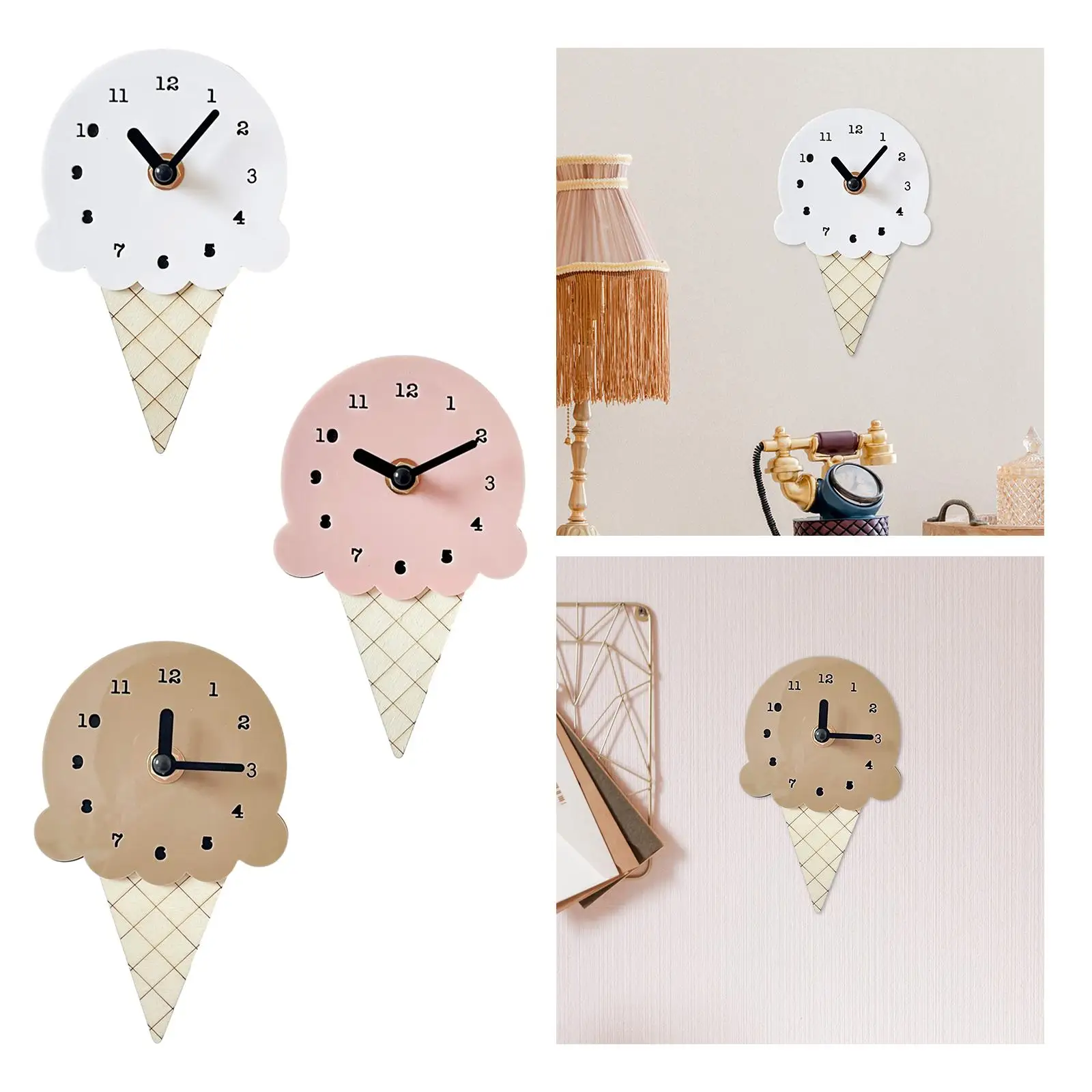 Reloj, forma de helado, reloj colgante, reloj silencioso decorativo de dibujos animados, reloj de dormitorio para habitación de niños
