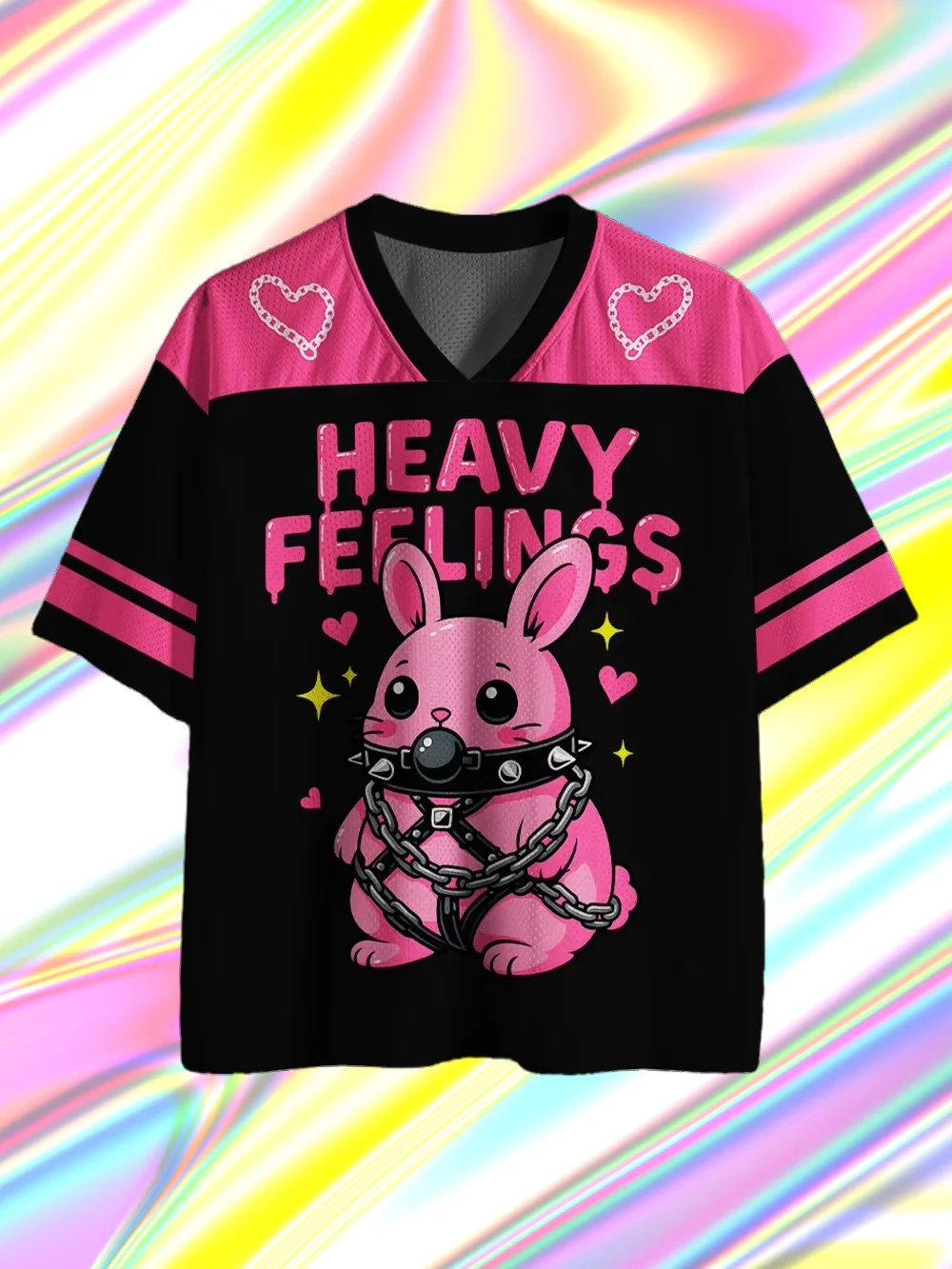 Gothic Pastel Pink Rabbit Family Matching Clothes Feelings Graphic V-Neck Jersey T Shirts Unisex Creepy Cute Streetwear Tops Y2K