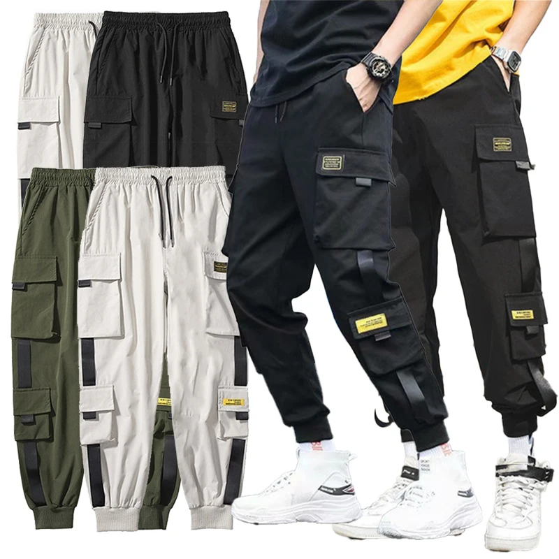 Pantaloni Cargo da uomo casual in tinta unita da uomo di nuovo stile di moda pantaloni da tasca pantaloni hip-hop pantaloni da basket