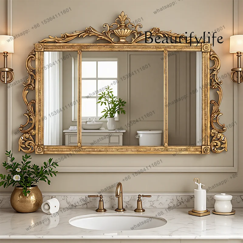French retro wall-mounted three-sided bathroom mirror European-style washstand vanity mirror wall-mounted American