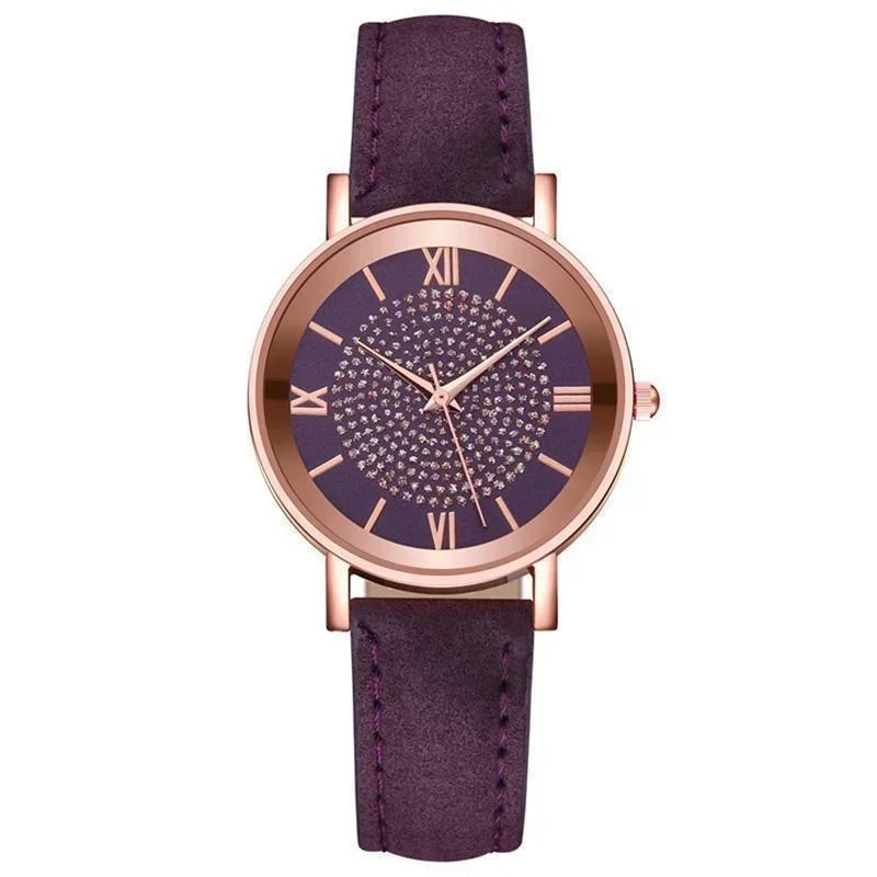 Relógio feminino senhoras strass dial relógio de pulso pulseira de couro relógio casual femmes cinto de couro relógios de quartzo presentes reloj mujer