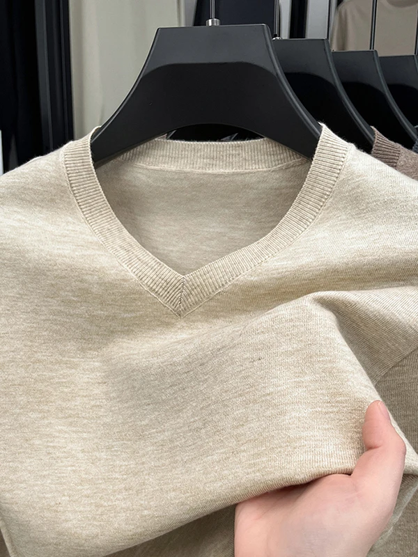 

Men's Thin Wool Knitwear V-Ne Spring Autumn Chien Heart Ne Sweater Dad Base irt Casual Loose Fit Long Sve