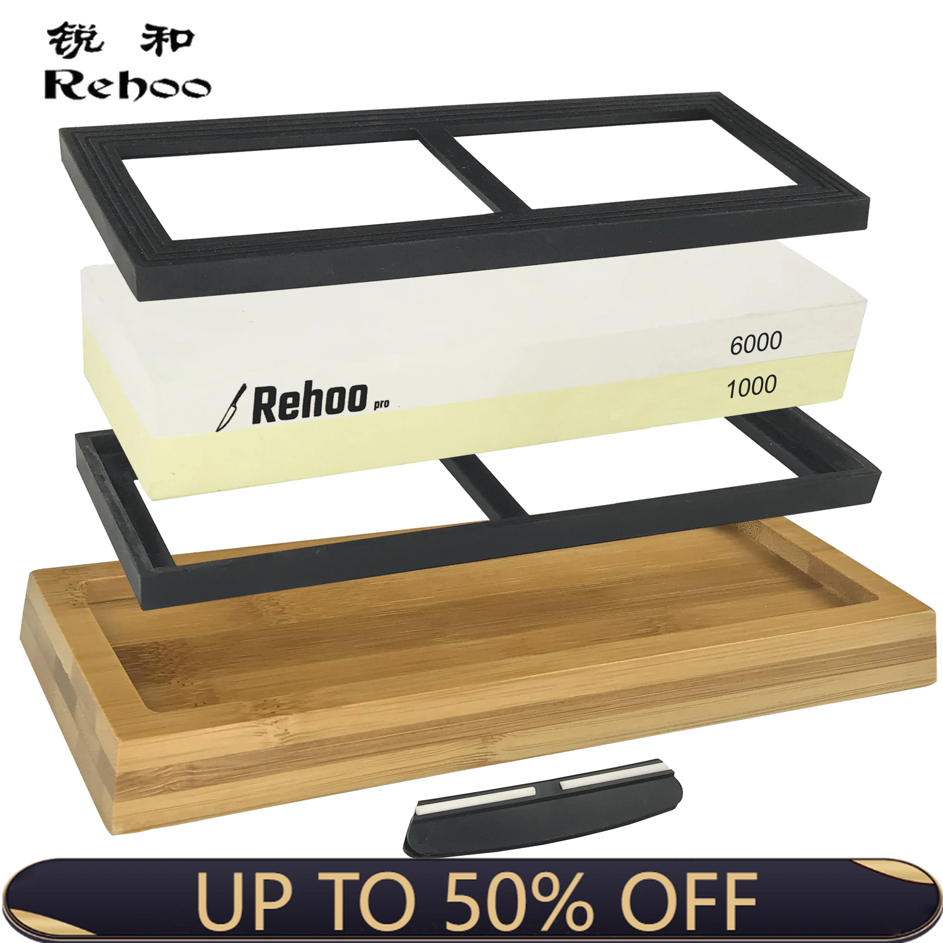 

Rehoo Double-sided Sharpening Stone 1000/6000 Mesh + Non-slip Bamboo Base + Double Rubber Pad + Fixed Angle Guide Rail