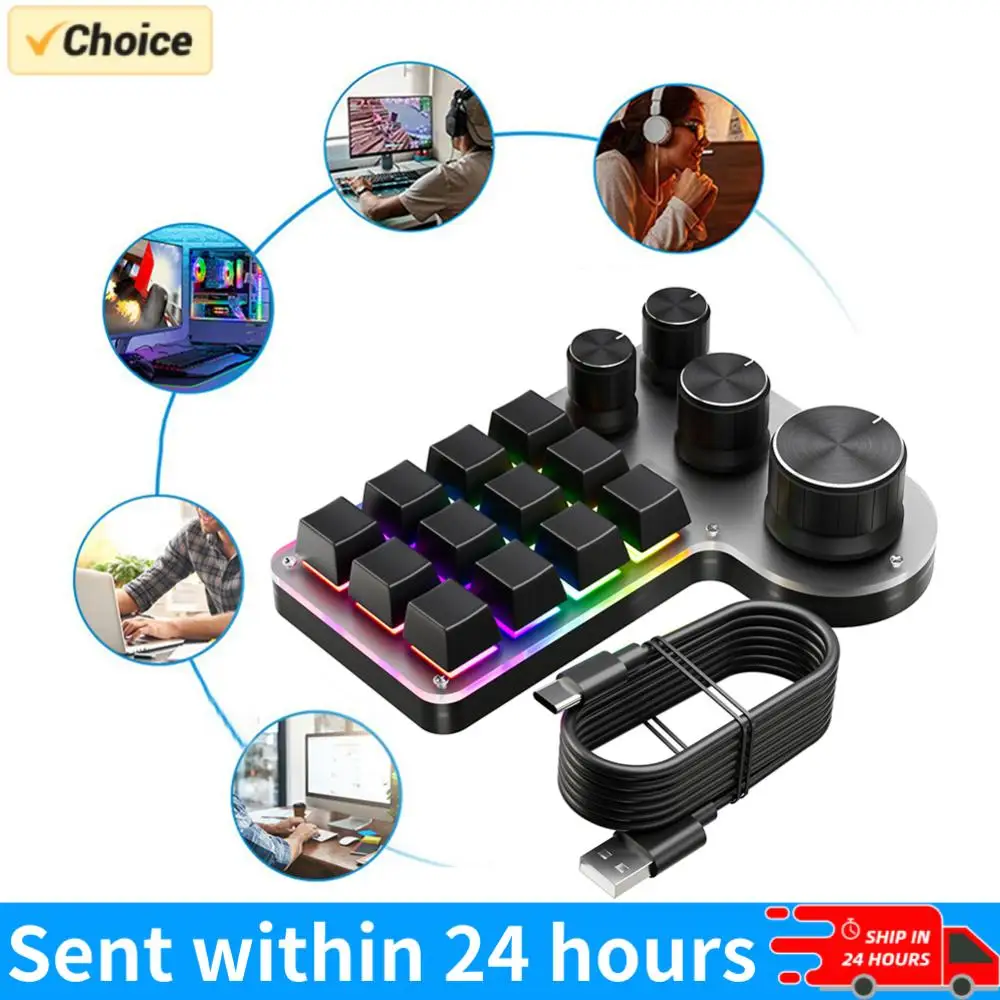 

12 Keys 4 Knobs Mechanical Gaming Keyboard RGB USB Wired/Bluetooth-Compatible Photoshop Gaming Keypad Hot-swap for Office Gaming