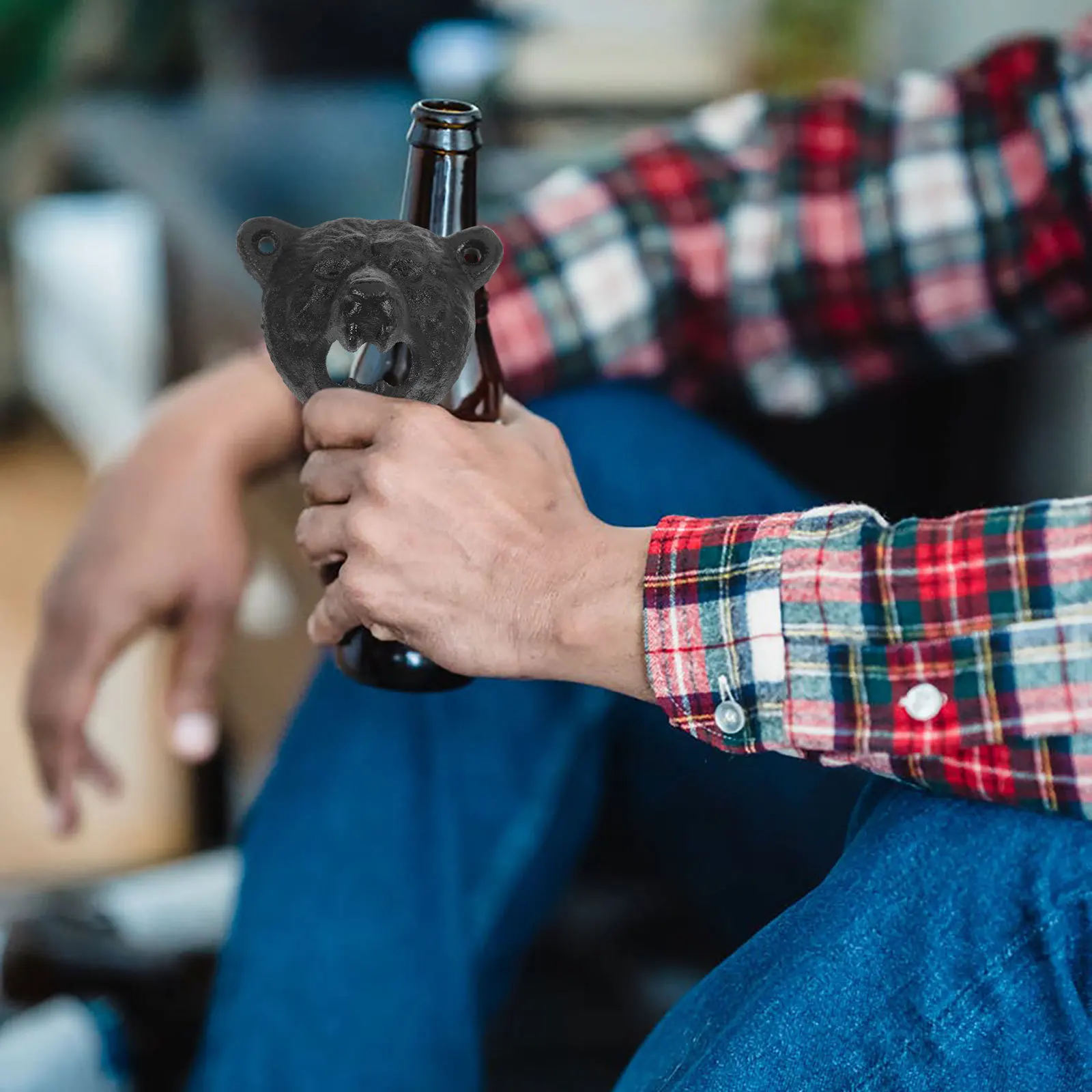 

Настенная открывалка для бутылок с головой медведя, чугунная, черная, деревенская, металлическая, для удаления крышек для пива, для домашнего бара, кухонного декора, открывалка для головы животного