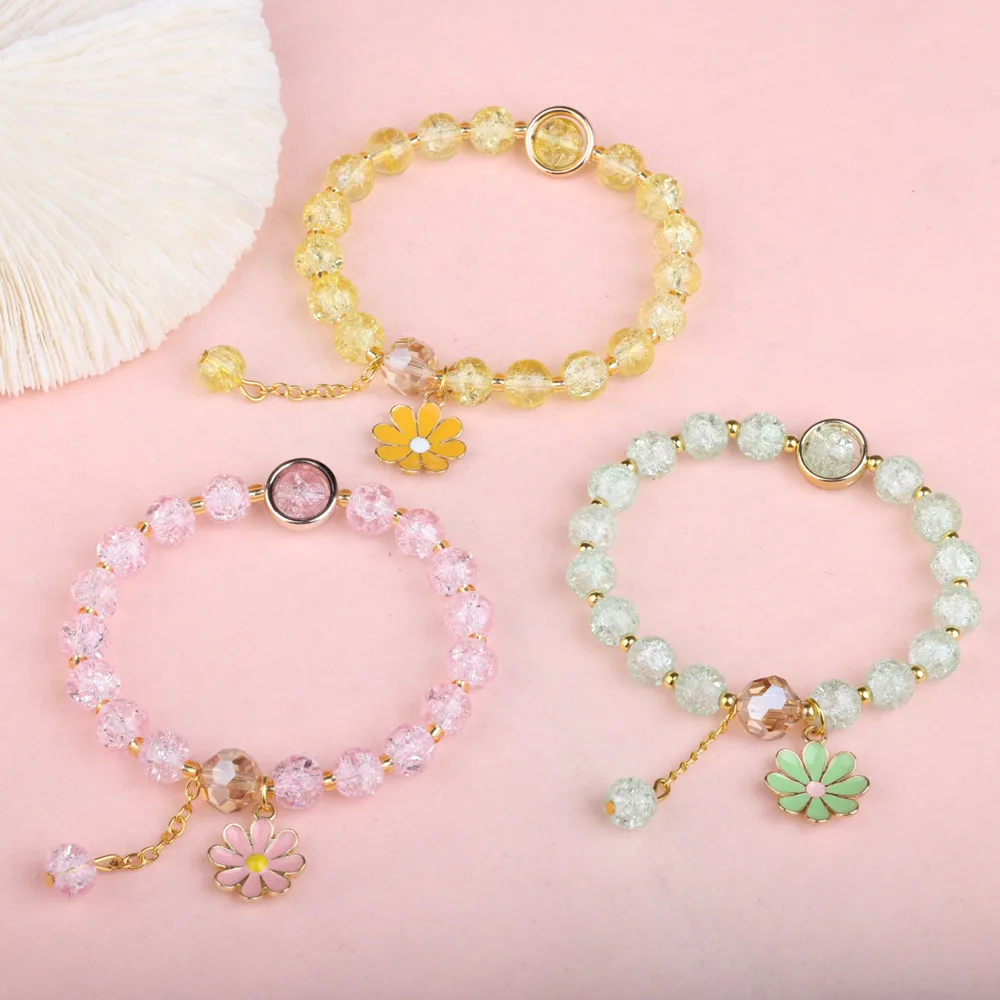 Lucky Popcorn Crystal Bracelet New Korean Daisy Flower Multicolor Glass Beads Bracelets For Women Girl Jewelry Lovely Gift