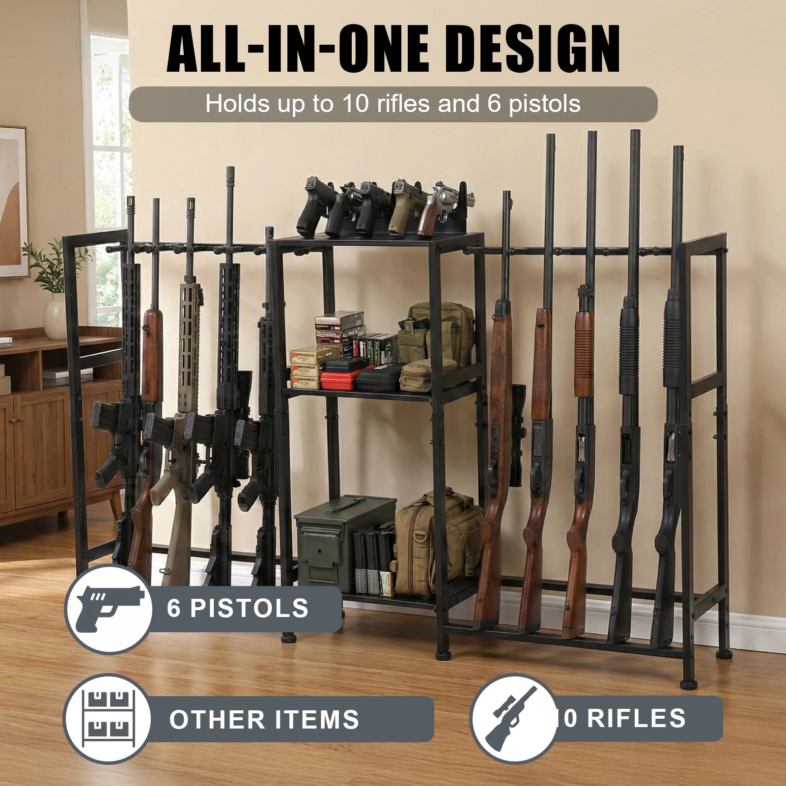 VOTAGOO Multi-Functional Vertical Gun Rack Easy to Install for Multiple Rifles Pistols Storage Display Stand image 4