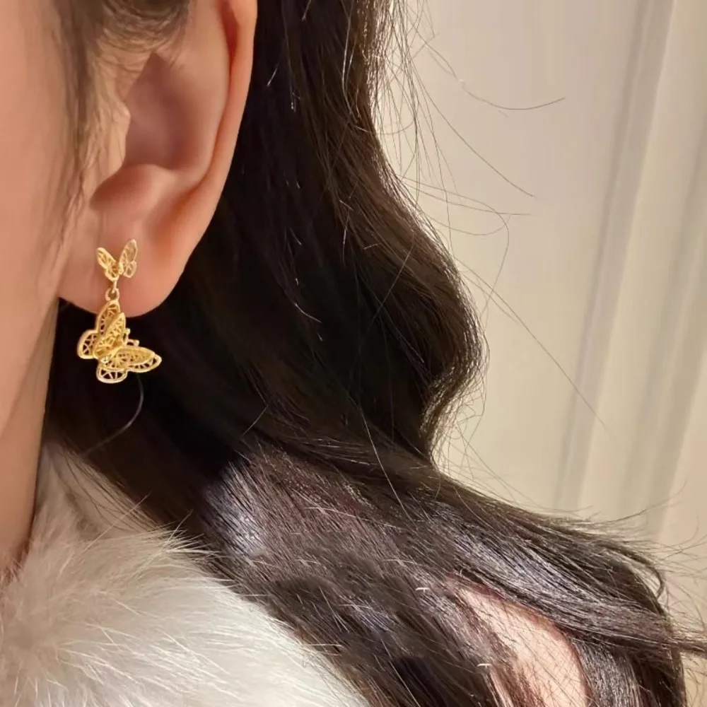 Female style temperament all kinds of tassel stud earrings 9999gold
