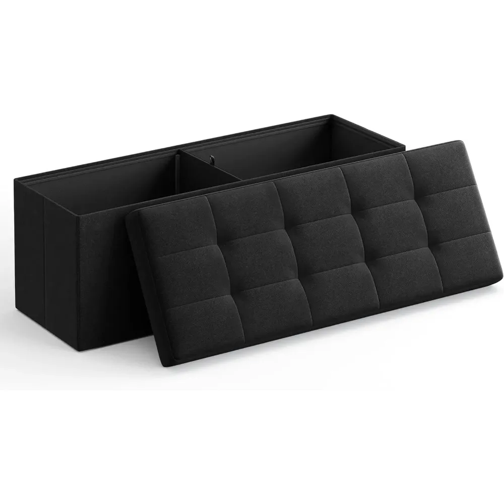 43 Inches Folding Storage Ottoman Bench, Storage Chest, Foot Rest Stool, Bedroom Bench with Storage, Black ULSF077B01