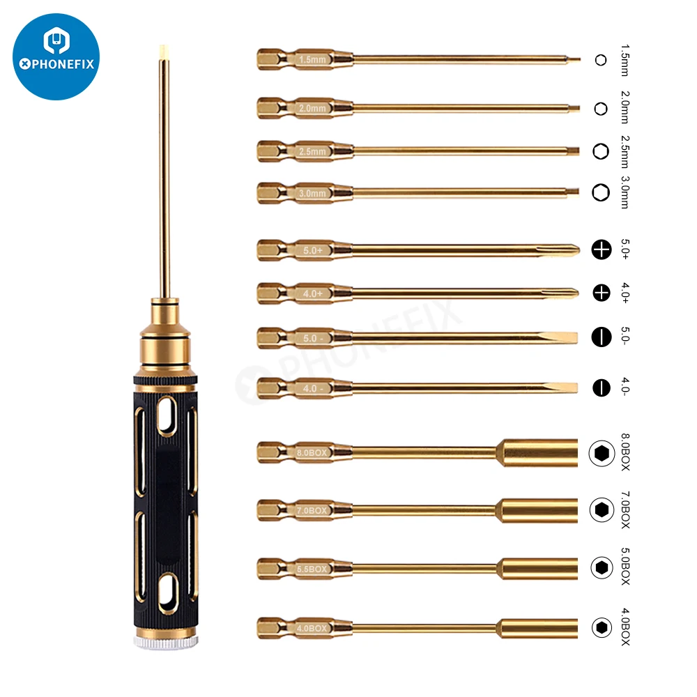 

12pcs Precision Screwdriver Bit with Anti-Slip Handle for RC Car Drone Repair Hex Philips Screw Nut Flat Assemble Screwdriver