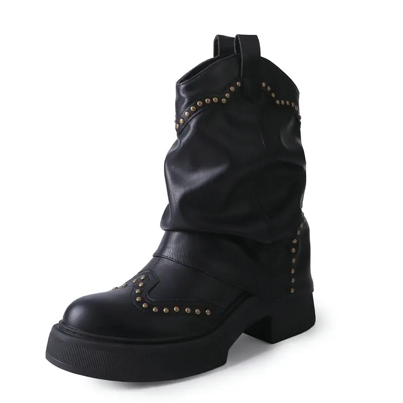 

Женские ботинки на платформе 925, сексуальные ботинки на высоком каблуке из натуральной кожи с заклепками, хит продаж, уличная обувь для вечеринок