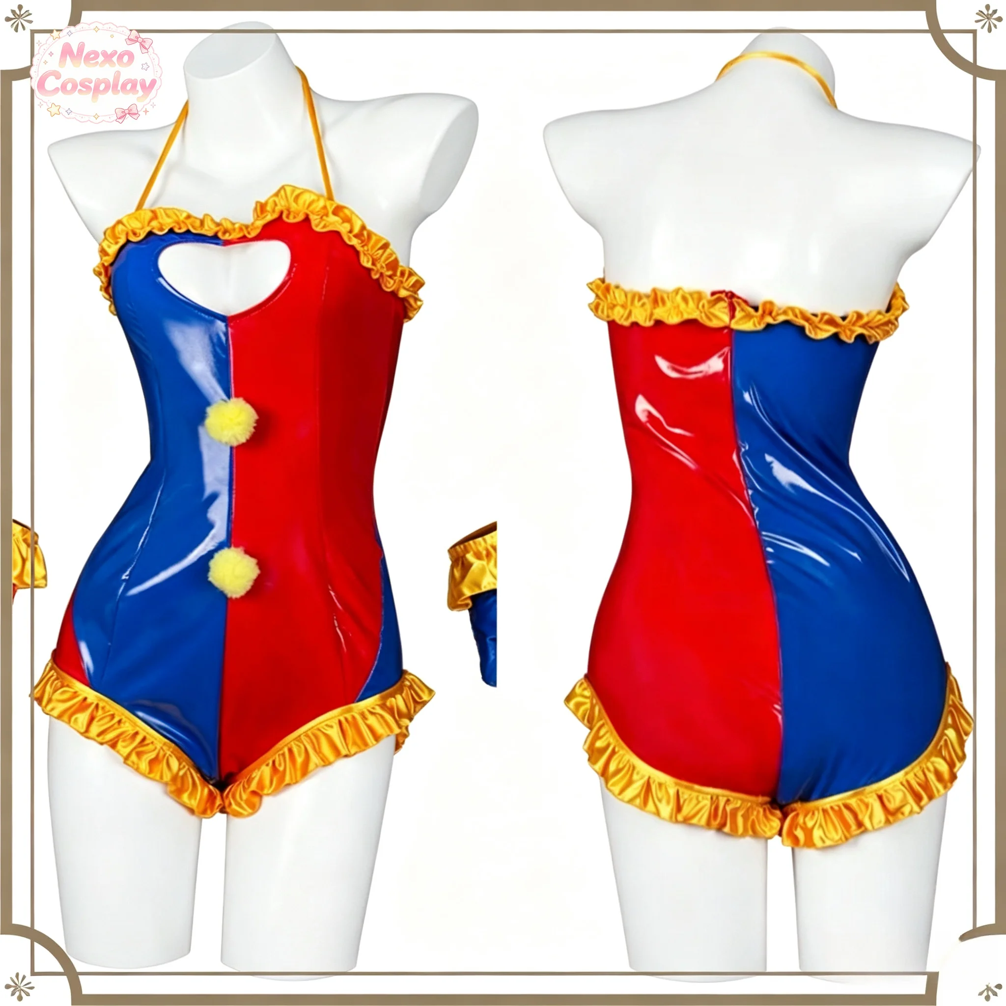 New Red Blue Jumpsuit Cosplay Costume Pamni Circus Clown Stage Show bodysuit Hallowen Play Role Clothes Clothing NexoCosplay