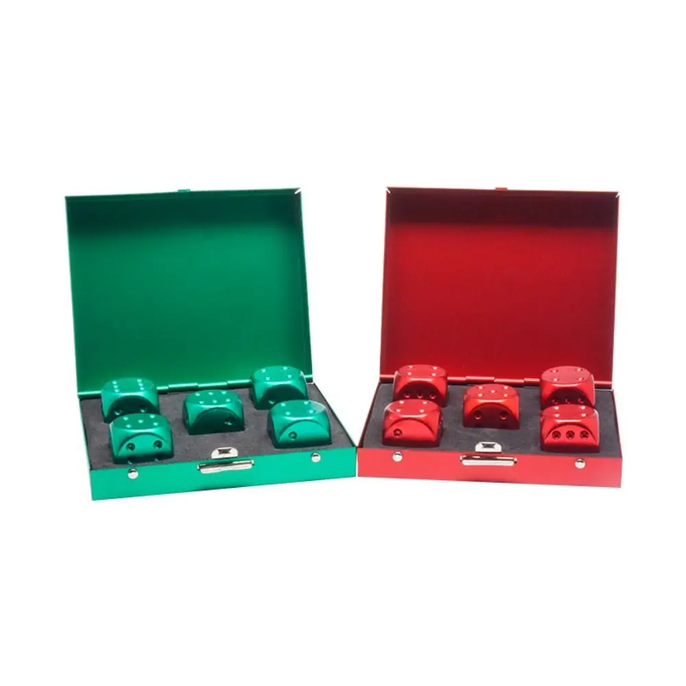 

Металлические кубики 5 в 1 из алюминиевого сплава с фигурками в футляре, металлические твердые кубики, сито для маджонга, 6-сторонний набор кубиков с закругленными углами