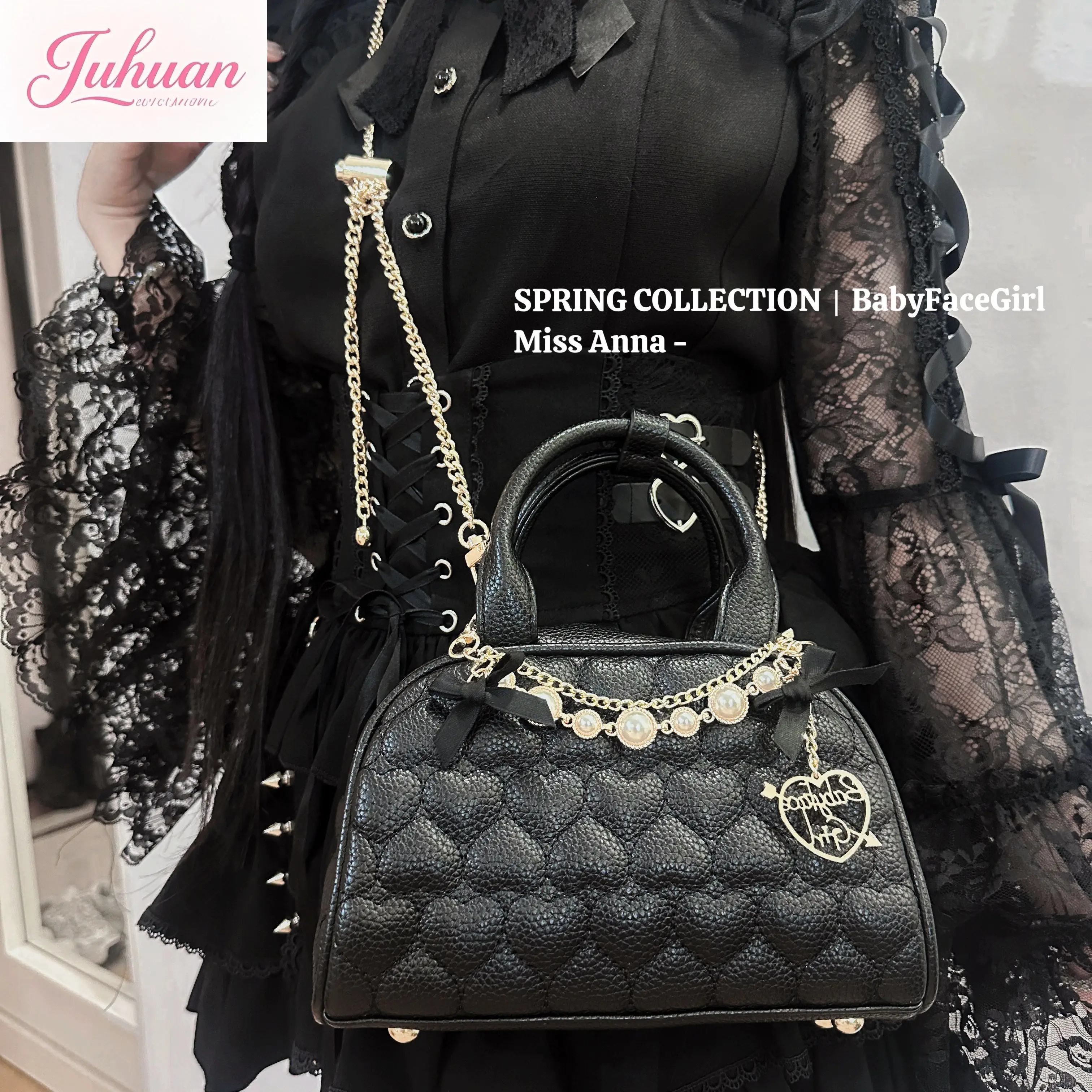 Japanese Original Lei Series Mass-produced Lolita Love Rhombus Bow Messenger Soft Girl Sweet and Cute Bowling Handbag for Woman