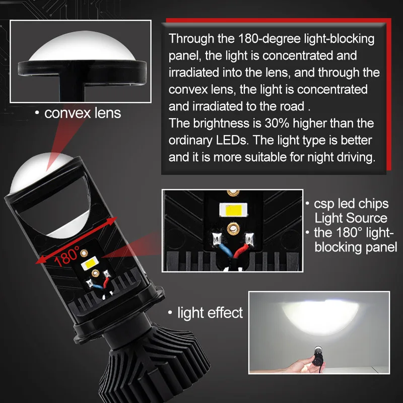 LED H4 9003 Automobile Headlight H11 LED H7 9005 9006 mini projector lens car Styling headlight Bulbs 6000K  Focused Light Y6 view 6