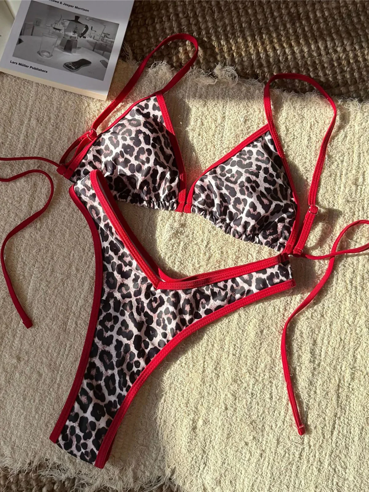 Mini Bikini brasileño con Tanga y flores de leopardo, traje de baño para mujer, traje de baño femenino, conjunto de Bikini de dos piezas, bañador, traje de baño para nadar K6286