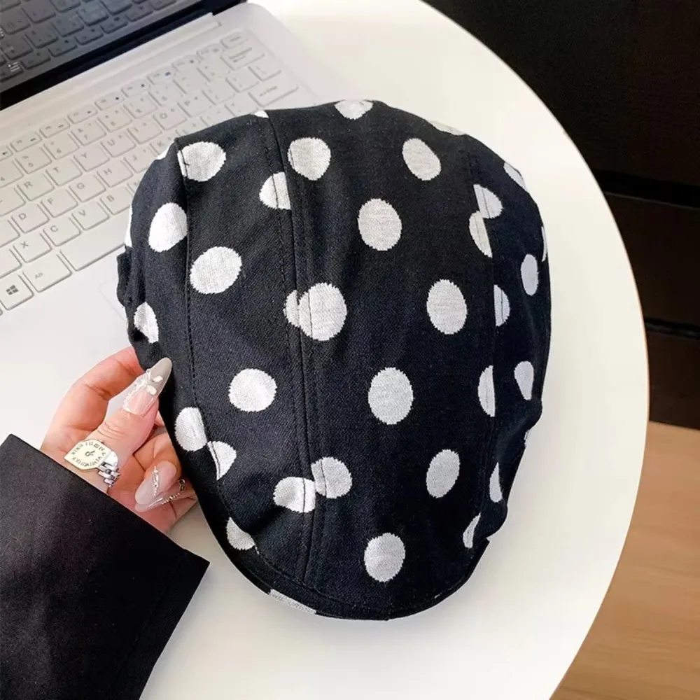 

Casual Korean Style Forward Hat Polka Dot Printing Big Head Short Brim Berets Wide Brim Retro Sun Hat Women's Spring Autumn