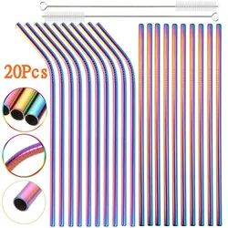 20 Pcs Multicolor Reusable 304 Stainless Steel Straw Metal Straws Set Eco-friendly Cocktail Drinking Straw Bar Party Accessory