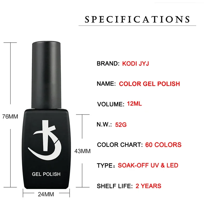 KODI JYJ Semi-permanent Gel Nail Polish 12ml UV Led Gel Varnishes Manicure Top and Base Coat Gellac Semipermanent Hybrid Enamel