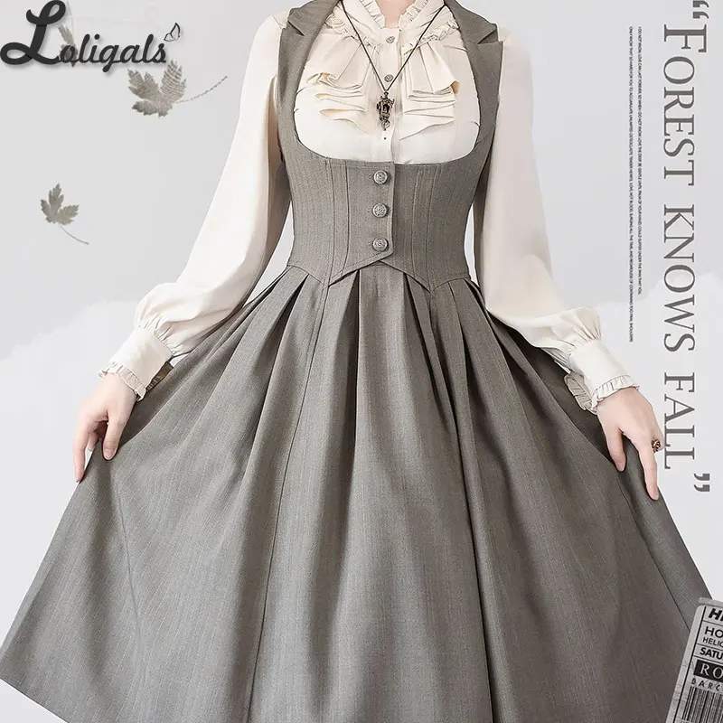 Classic Lolita JSK Dress Elegant Halter Neck Under Bust Party Dress / Long Sleeve Shirt ~ Forest in Autumn
