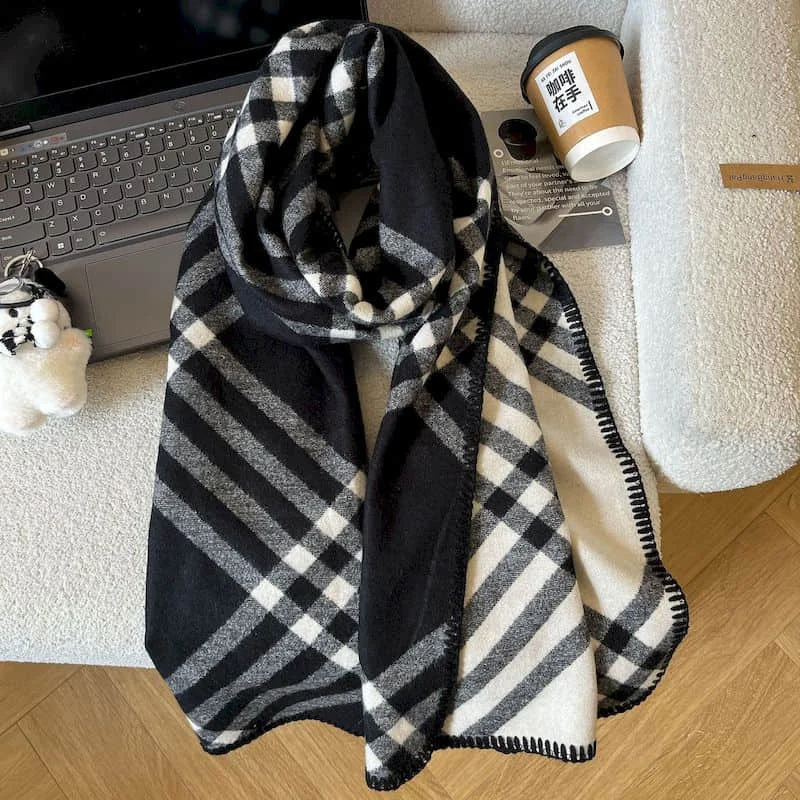 Scarf Women Luxury Striped Graffiti Cashmere-like Female Wraps Korean Style Autumn Winter Keep Warm Pashmina Artistic Shawl