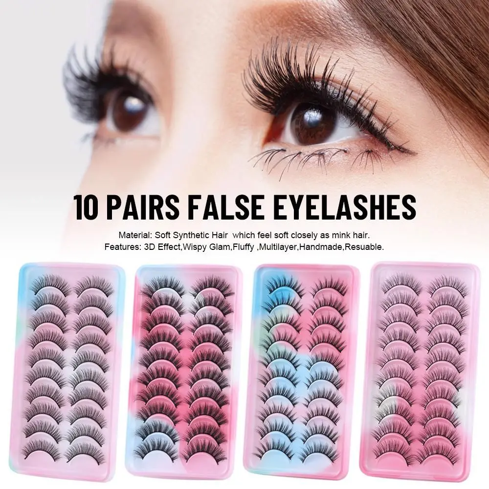 

10 Pairs Fashion 3D Manga Lashes Fluffy Full Strip Cosplay Lashes Short False Eyelashes for Women