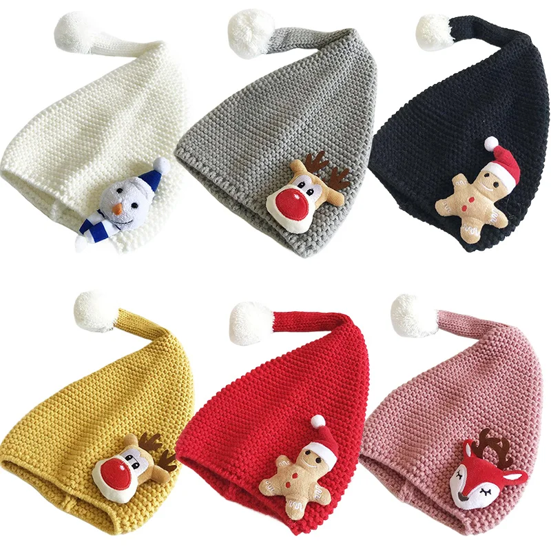 Christmas Baby Hat Cartoon Snowman Elk Knitted Hats for Boys Girls Cute Pompom Beanie Autumn Winter Toddler Infant Warm Bonnet