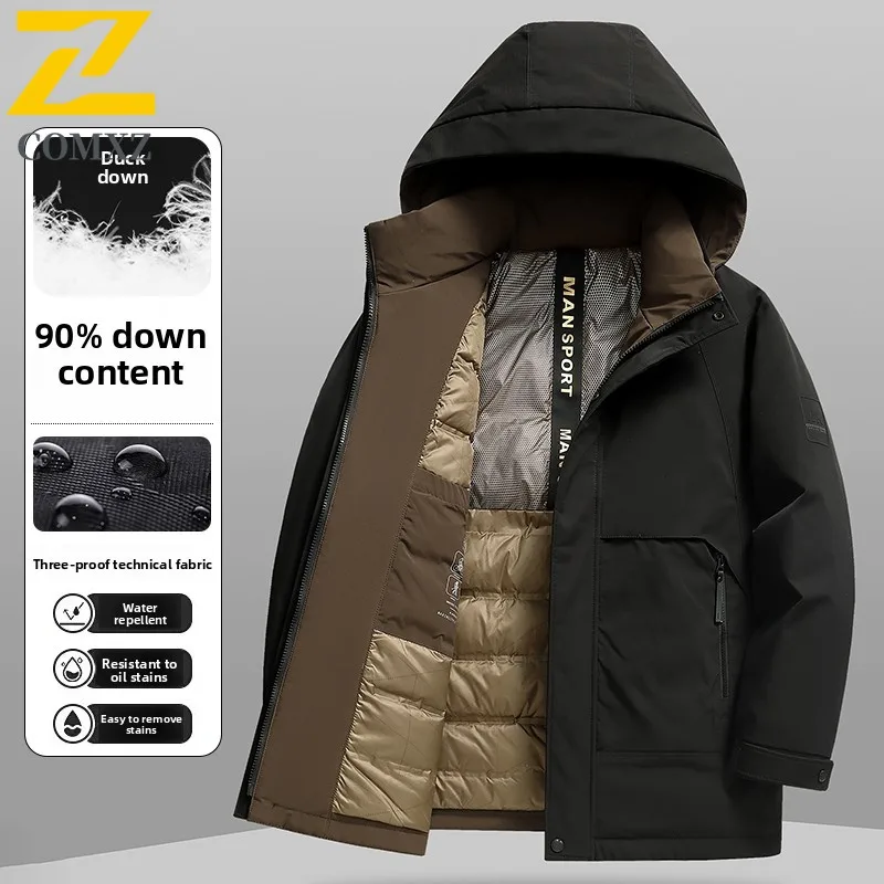 

COMXZ Men Down Jacket Premium Detachable Hood Outdoor Adventure Windproof Puffer Coat Business Casual Lightweight Winter Coat