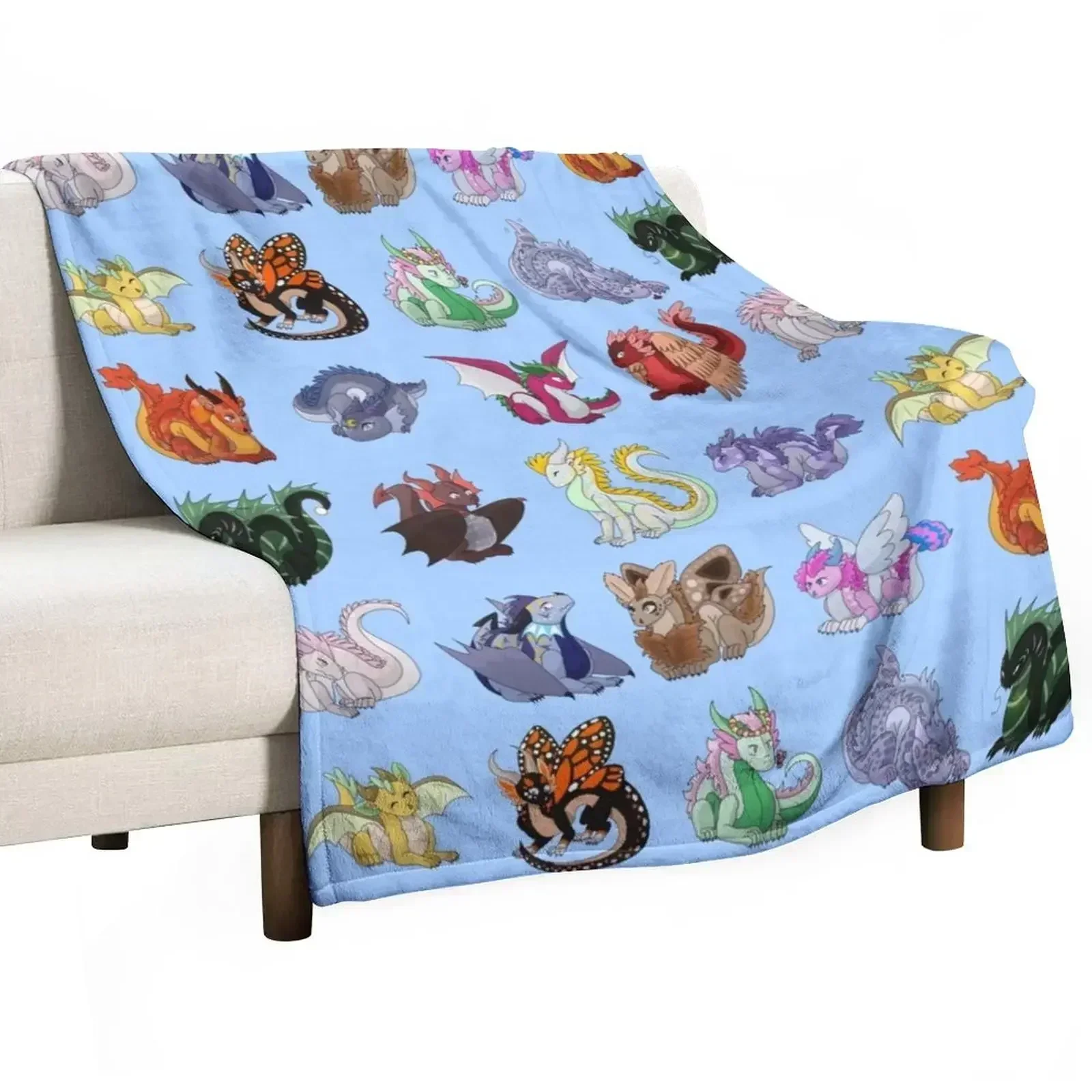 Full Dragon Pattern (Blue vers.) Throw Blanket For Decorative Sofa wednesday Blankets