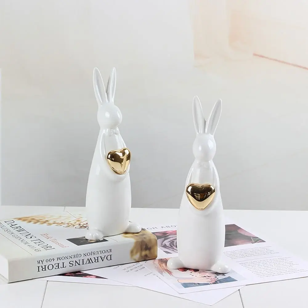 

European Style Ceramic Easter Rabbit Figurine Cute Cartoon Animal Sculpture Handicraft Simulated Bunny Statue Gift