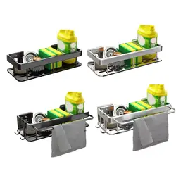 Estante de almacenamiento de cocina, herramienta de fregadero de aluminio, organizador de trapo de esponja, estante de drenaje autoadhesivo montado en la pared, estante de cosméticos para Baño