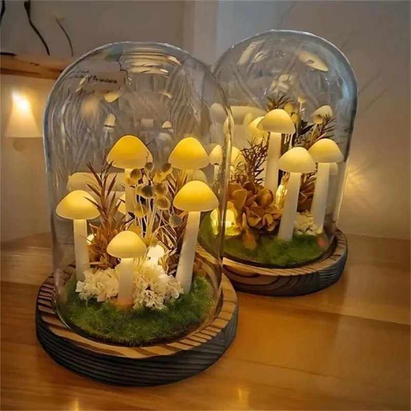 

Diy Material Artificial Mushroom Nights Lights Handmade Bedside Lamp Led Luminous Ornament Bedroom Decor Christmas Birthday Gift