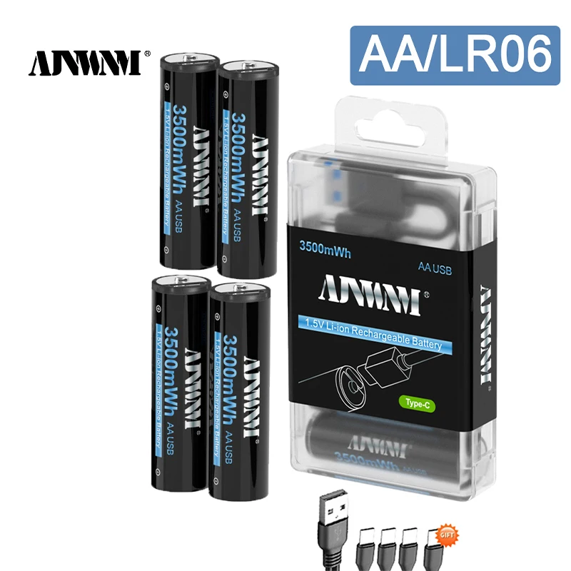 

AJNWNM 1.5V USB Li-ion 3500Mwh1.5v Rechargeable Battery AA for Toy Alarm Clock+USB Type-Charging Cable