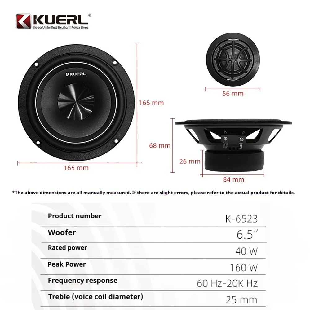 سيارة الصوت تعديل الباب الأمامي اتجاهين المتكلم 6.5 بوصة مجموعة DC-12V ماكس الطاقة 160 واط RMS 40 واط سيارة الداخلية المهنية المتكلم